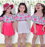 Girls fashion multi-colored top and pink flared skirt