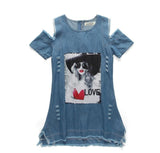 Kid girls 3D printed short sleves denim dress.