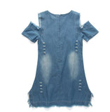 Kid girls 3D printed short sleves denim dress.